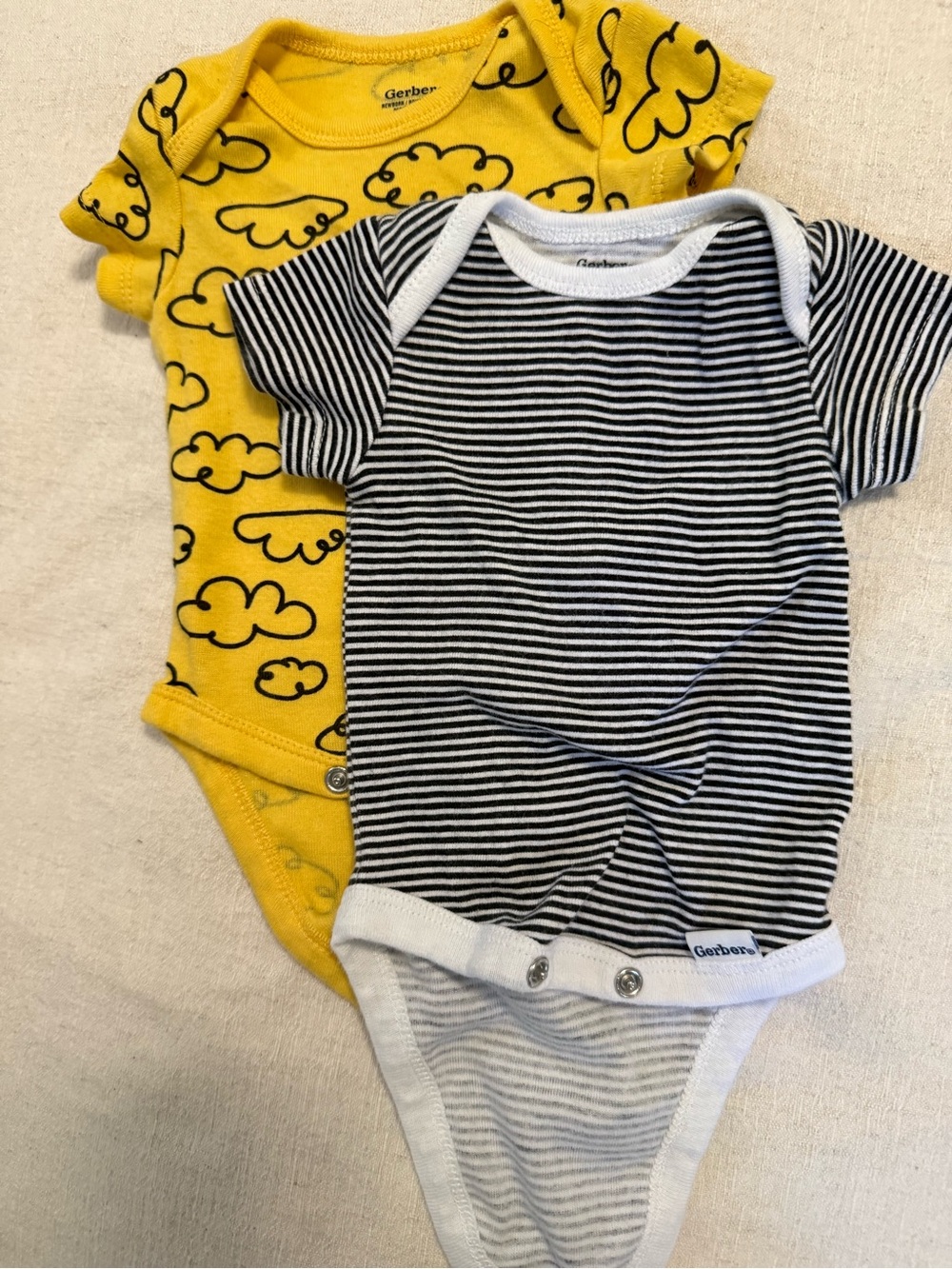 Gerber Yellow Cloud & Black Striped Baby Onesie Set